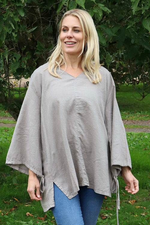 Nulvi V-Neck Linen Top Mocha - Image 3