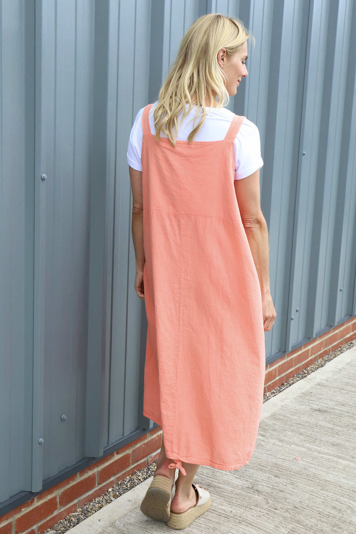 Adina Linen Pinafore Dress Orange
