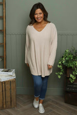 Lynna V-Neck Jumper Stone Stone - Lynna V-Neck Jumper Stone