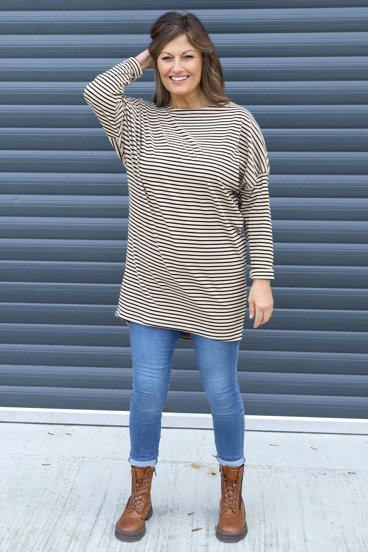 Nessie Stripe Cord Top Stone