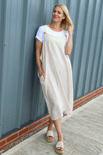 Adina Linen Pinafore Dress Stone Stone - Adina Linen Pinafore Dress Stone