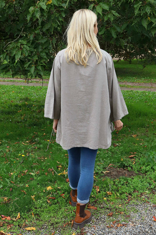 Nulvi V-Neck Linen Top Mocha - Image 4