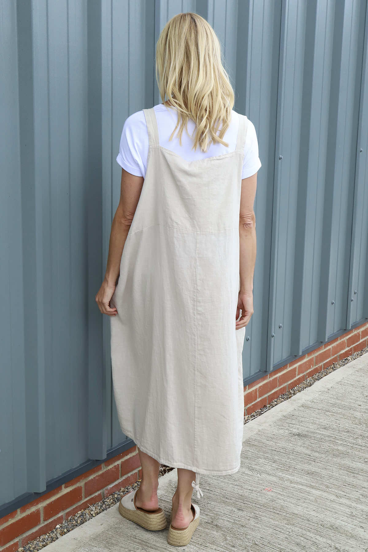 Adina Linen Pinafore Dress Stone