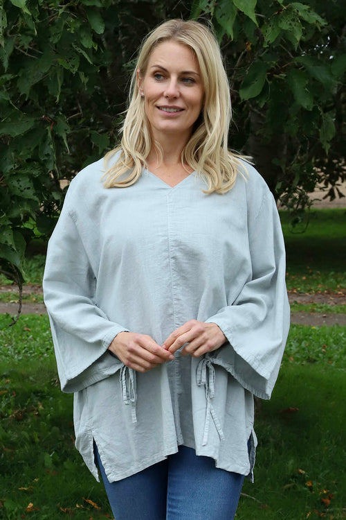 Nulvi V-Neck Linen Top Mid Grey - Image 3
