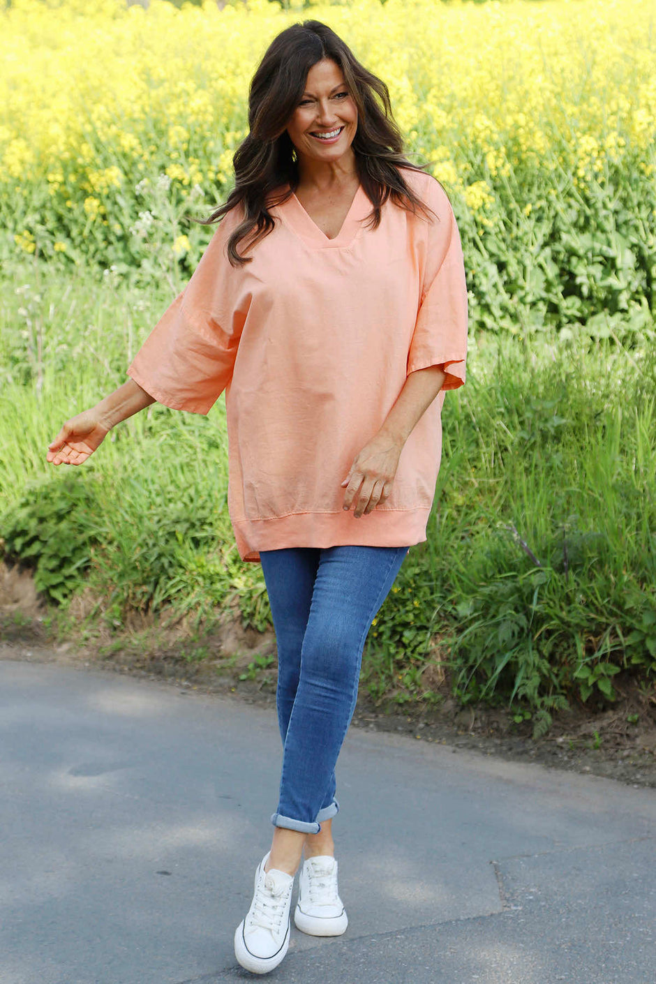 Brittany V-Neck Linen Top Orange