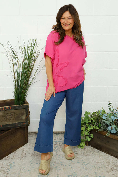 Maxine Flower Patch Linen Top Fuchsia