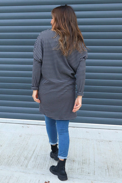 Nessie Stripe Cord Top Mid Grey - Image 4