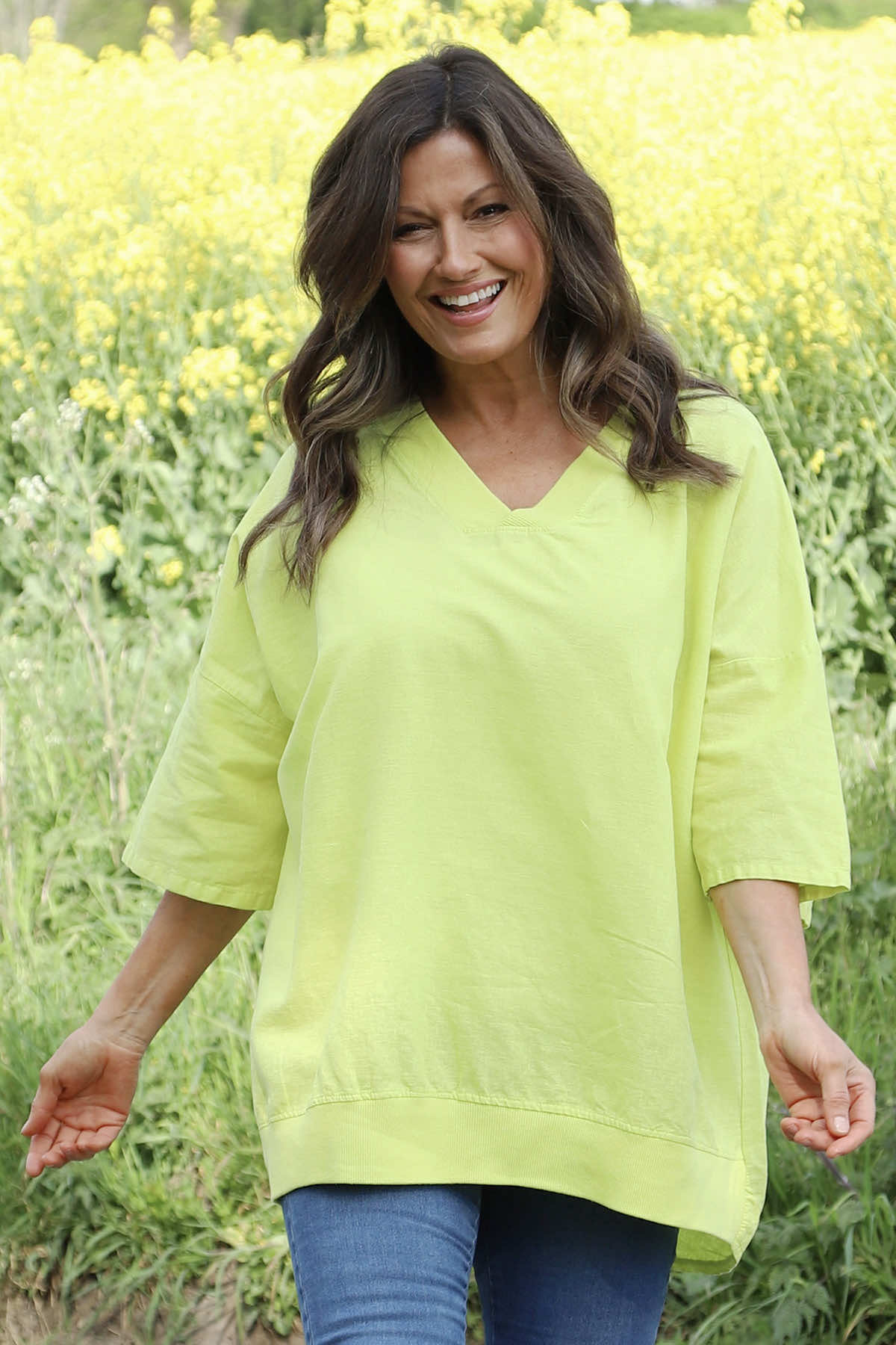 Brittany V-Neck Linen Top Yellow