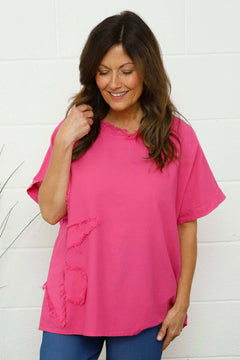 Maxine Flower Patch Linen Top Fuchsia