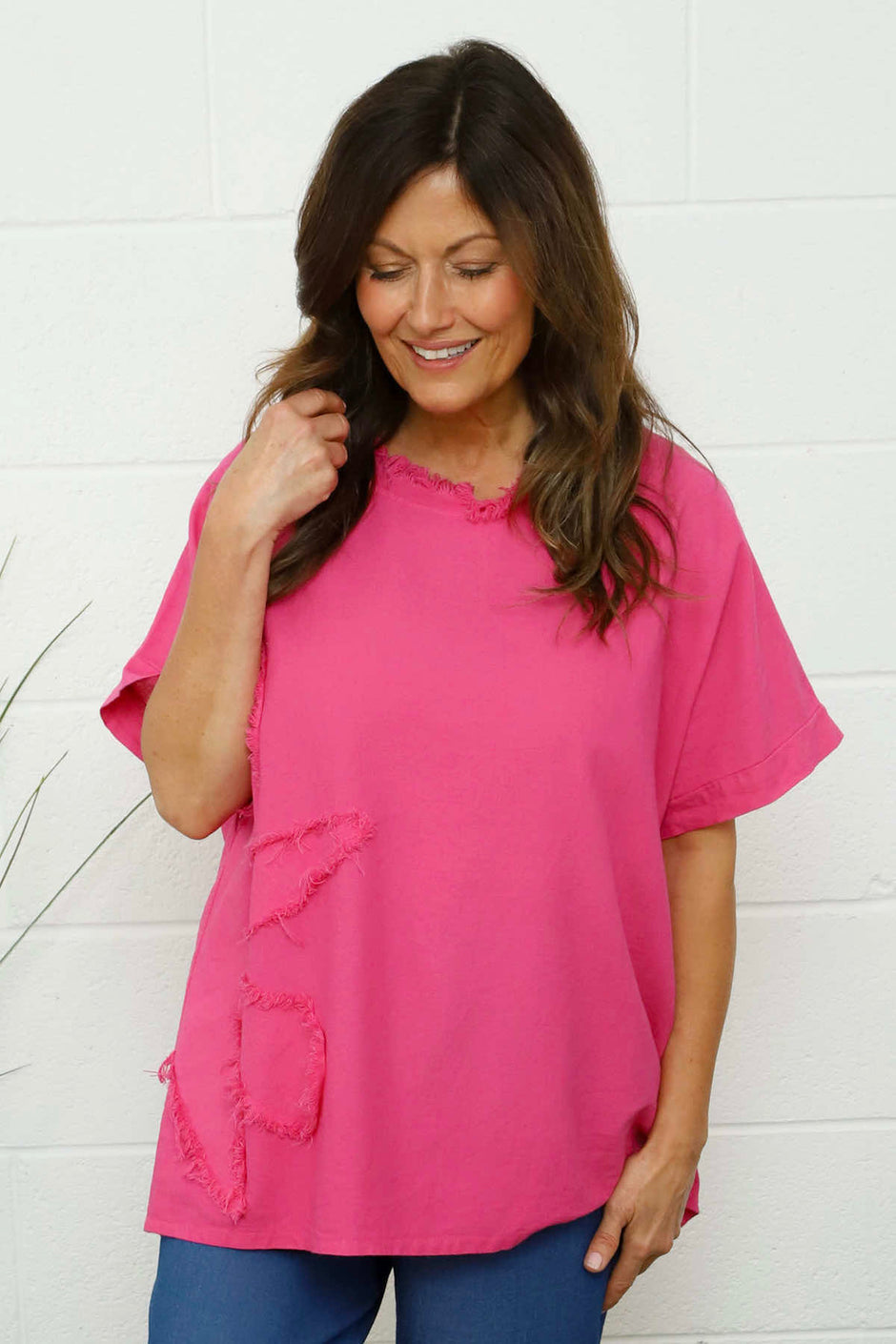 Maxine Flower Patch Linen Top Fuchsia