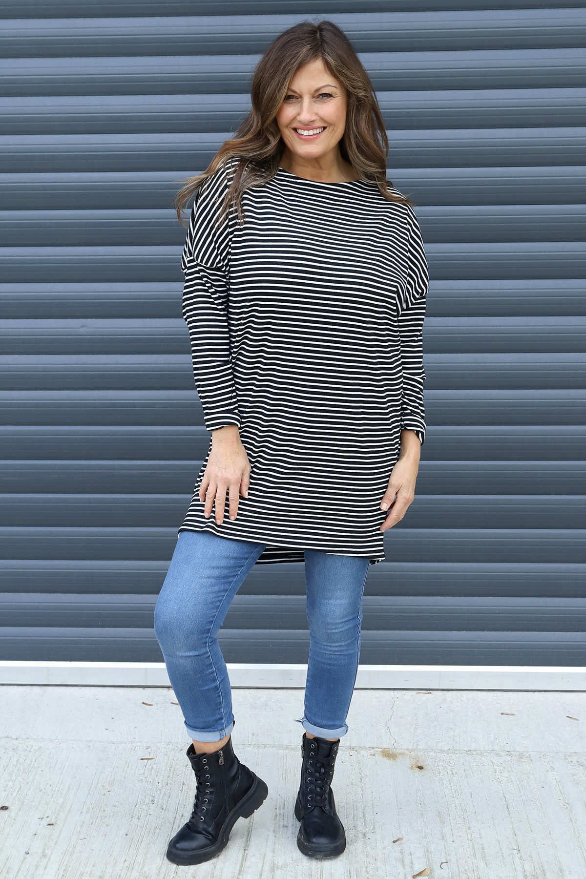 Nessie Stripe Cord Top Black