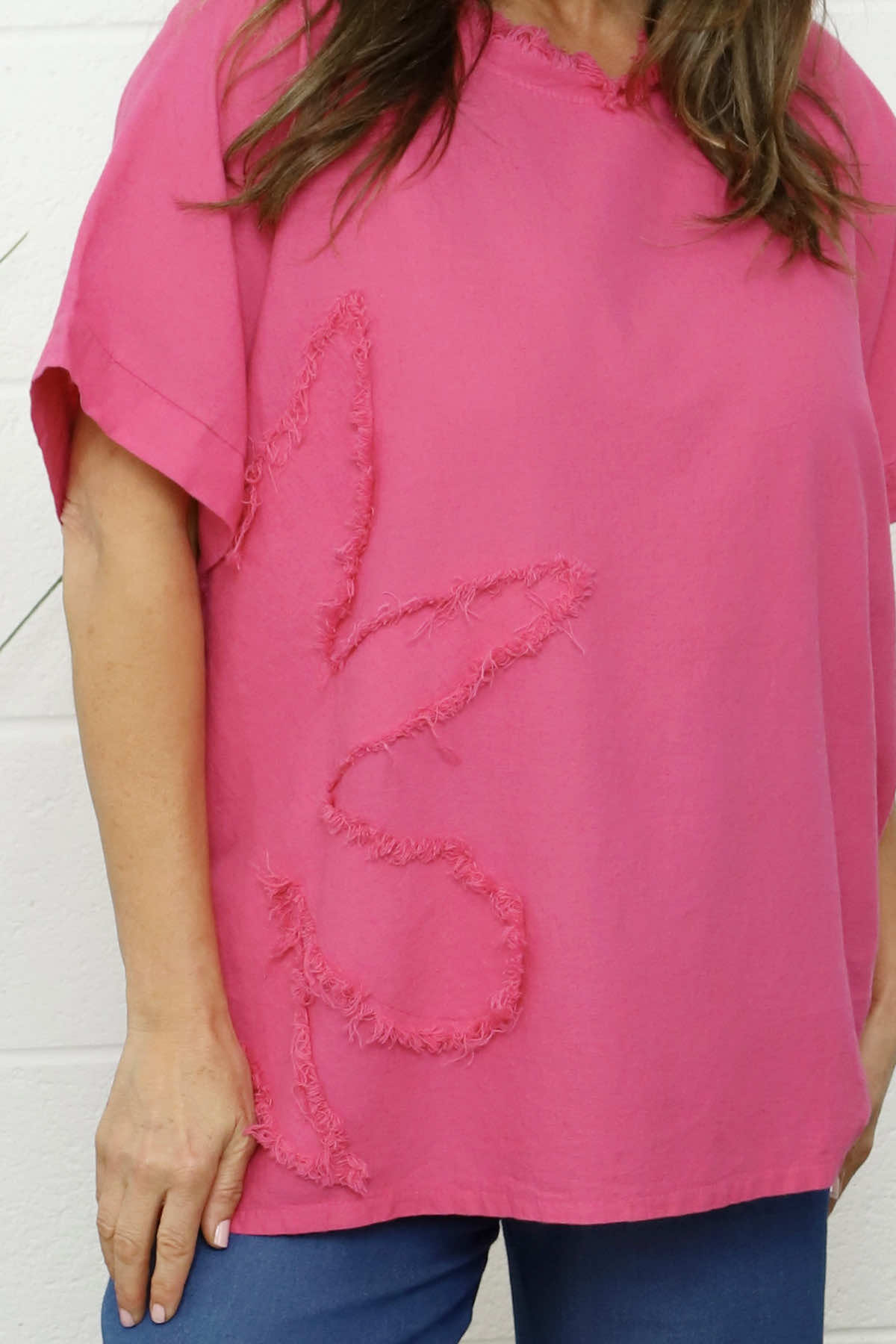 Maxine Flower Patch Linen Top Fuchsia