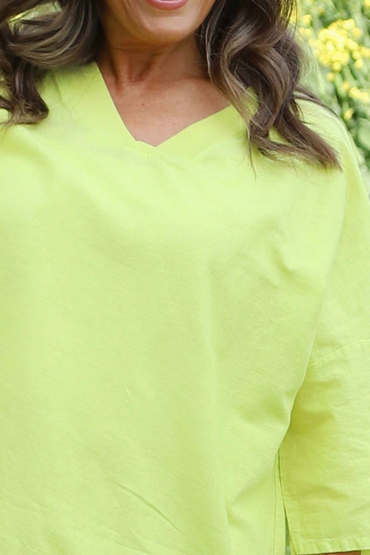 Brittany V-Neck Linen Top Yellow