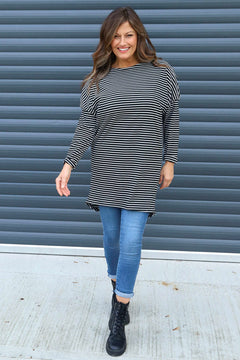 Nessie Stripe Cord Top Black