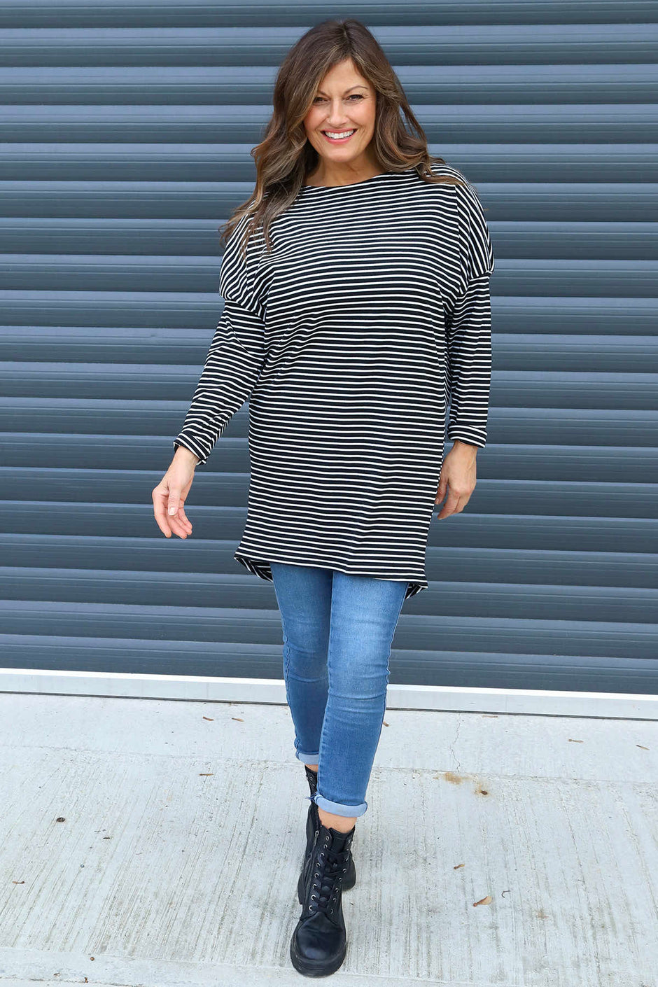 Nessie Stripe Cord Top Black