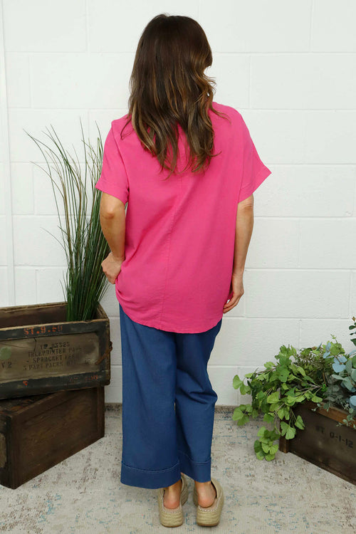 Maxine Flower Patch Linen Top Fuchsia - Image 4
