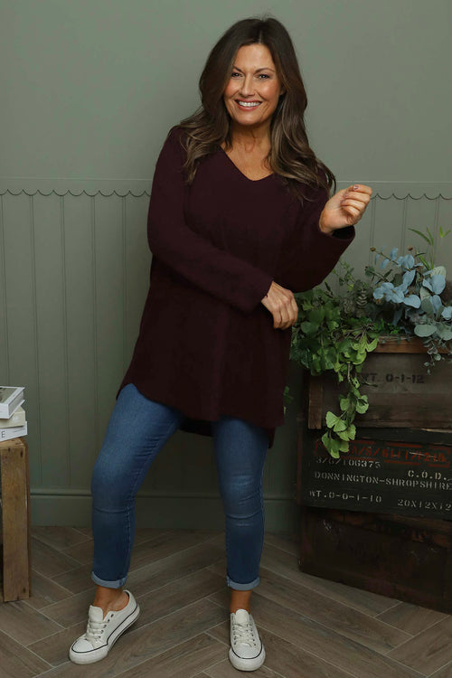Lynna V-Neck Jumper Burgundy - Image 2