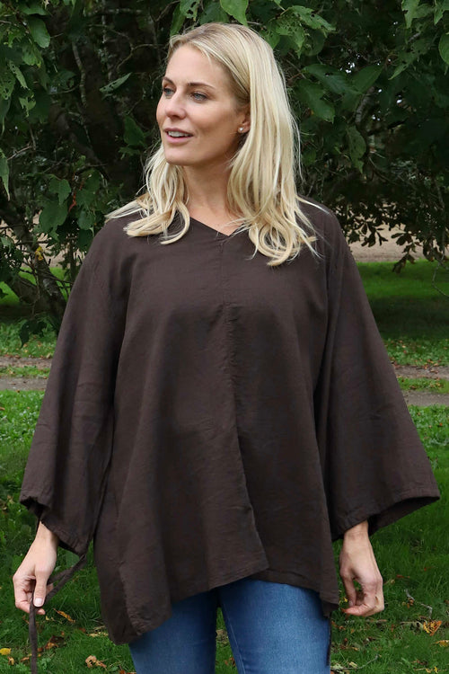Nulvi V-Neck Linen Top Cocoa - Image 3