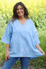 Brittany V-Neck Linen Top Powder Blue