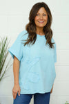 Maxine Flower Patch Linen Top Light Blue
