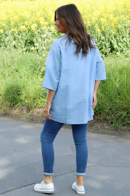 Brittany V-Neck Linen Top Powder Blue - Image 4