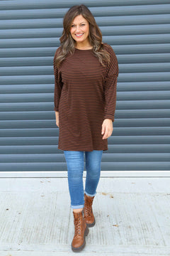 Nessie Stripe Cord Top Cocoa