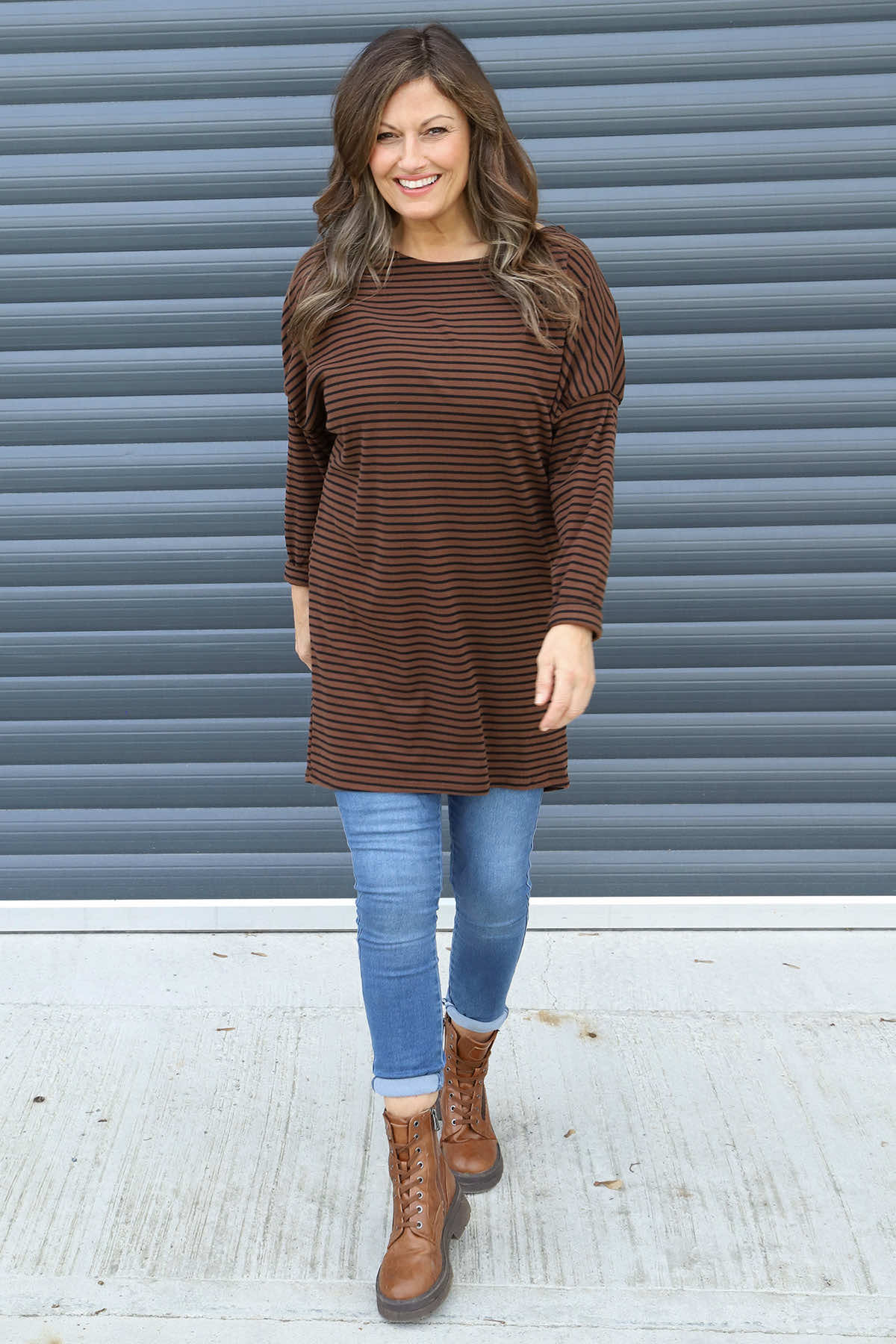 Nessie Stripe Cord Top Cocoa