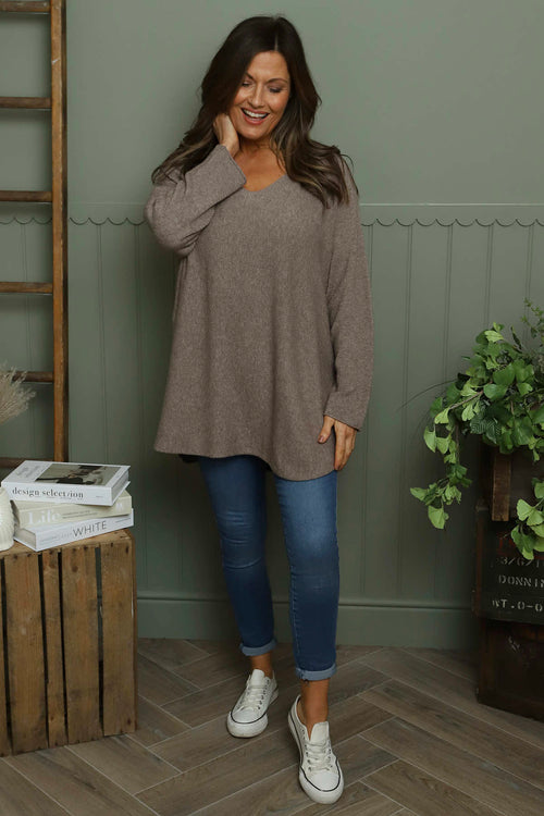 Lynna V-Neck Jumper Mocha - Image 2