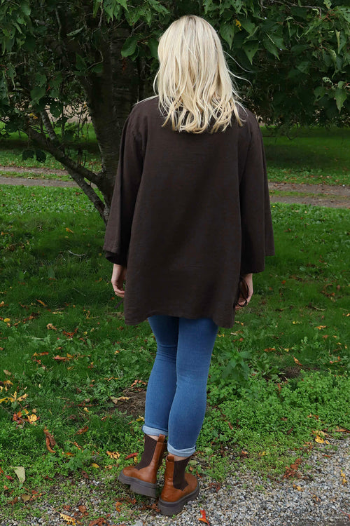 Nulvi V-Neck Linen Top Cocoa - Image 4