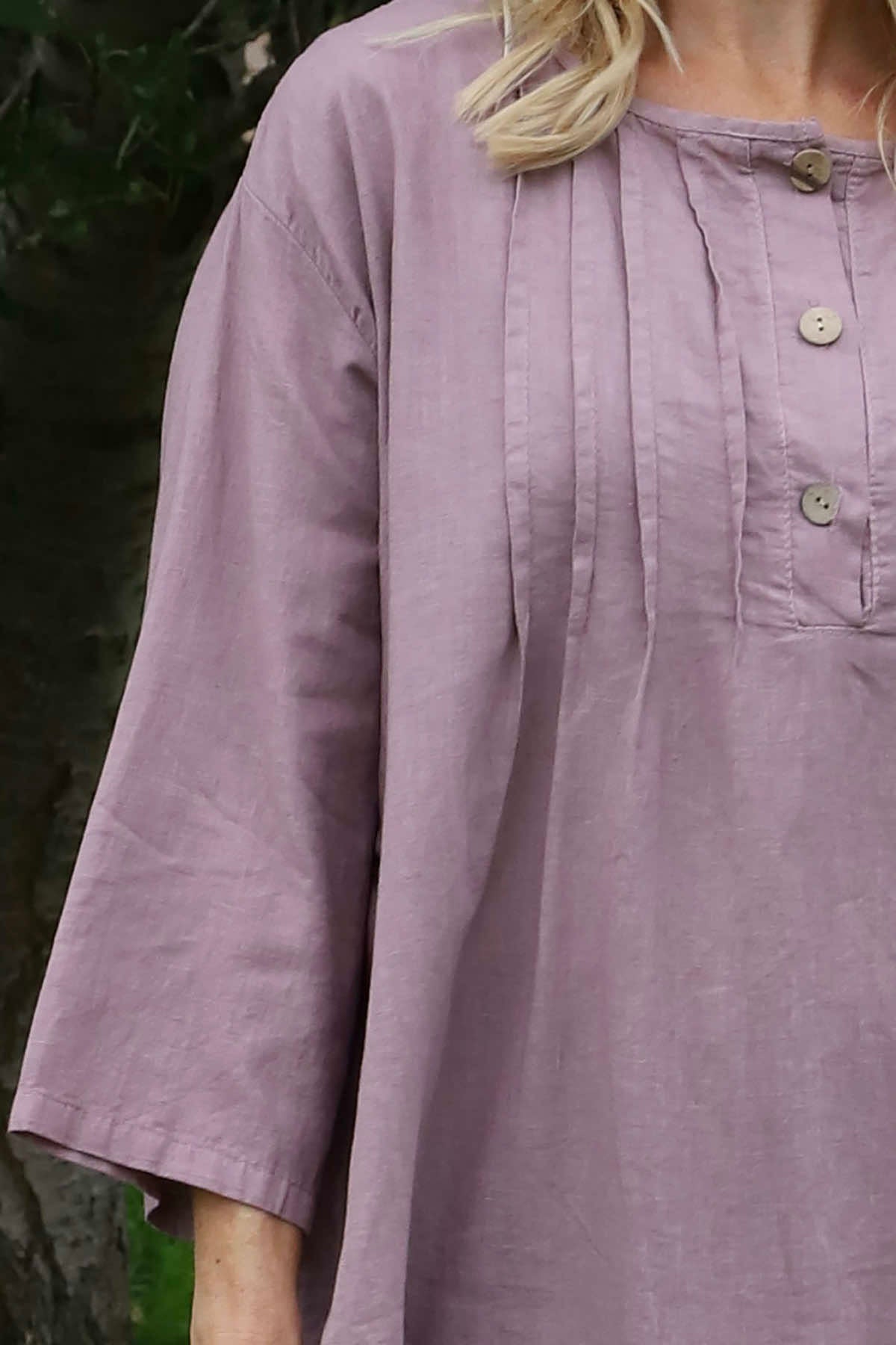 Dawsmere Button Linen Top Mauve