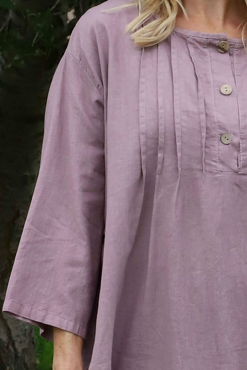 Dawsmere Button Linen Top Mauve - Image 3