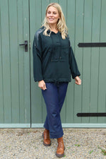 Betsy Flower Patch Hooded Cotton Top Charcoal Charcoal - Betsy Flower Patch Hooded Cotton Top Charcoal