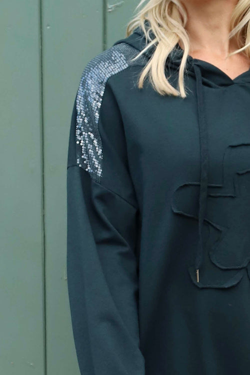 Betsy Flower Patch Hooded Cotton Top Charcoal - Image 3