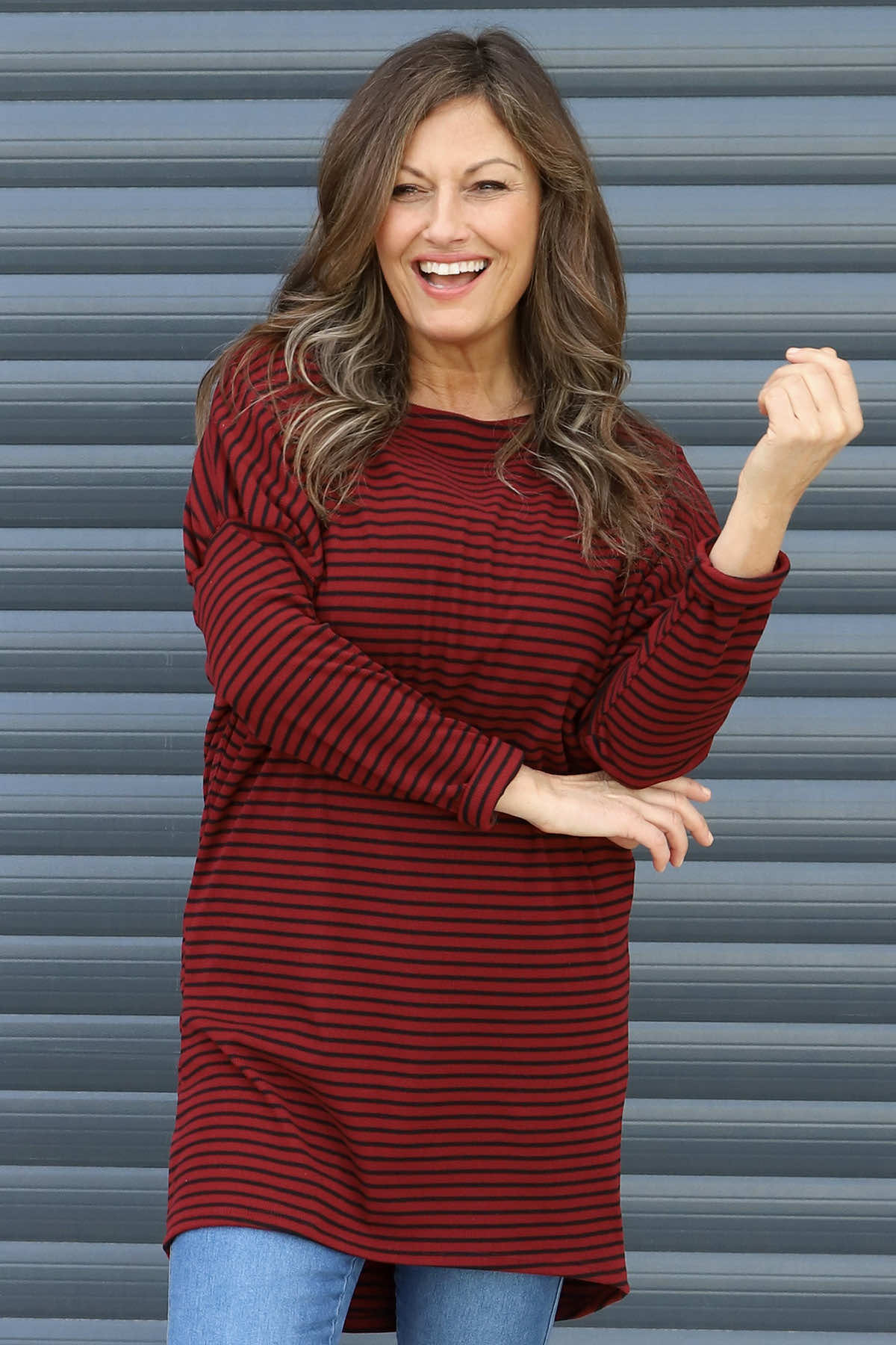 Nessie Stripe Cord Top Wine