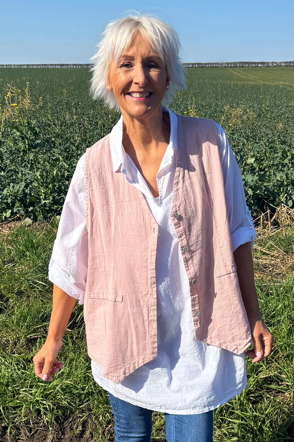 Maryam Linen Waistcoat Pink