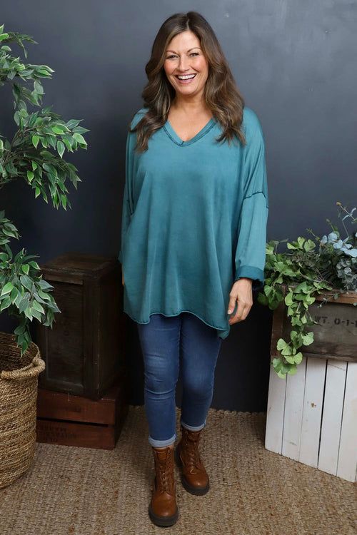Maritza Slouch Cotton Top Teal - Image 3