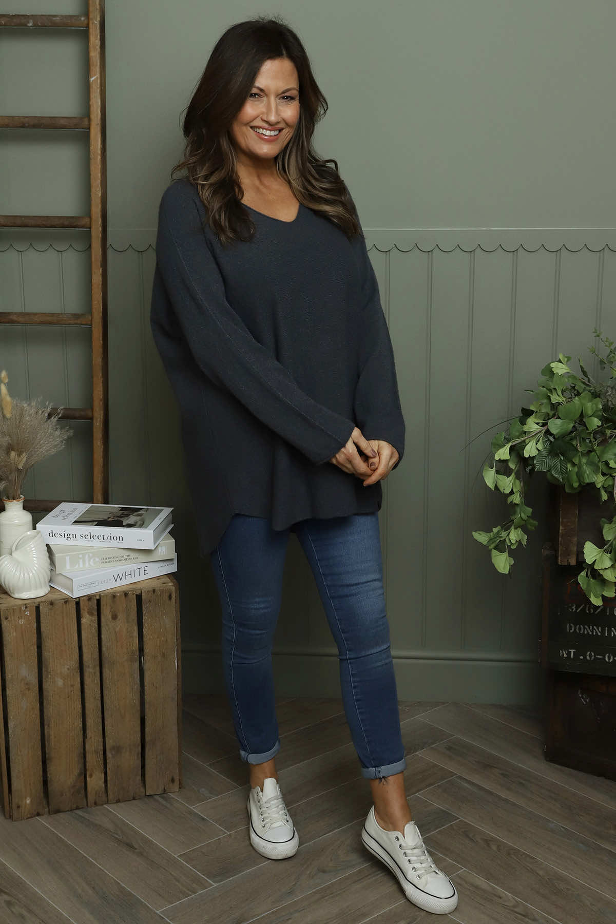 Lynna V-Neck Jumper Charcoal