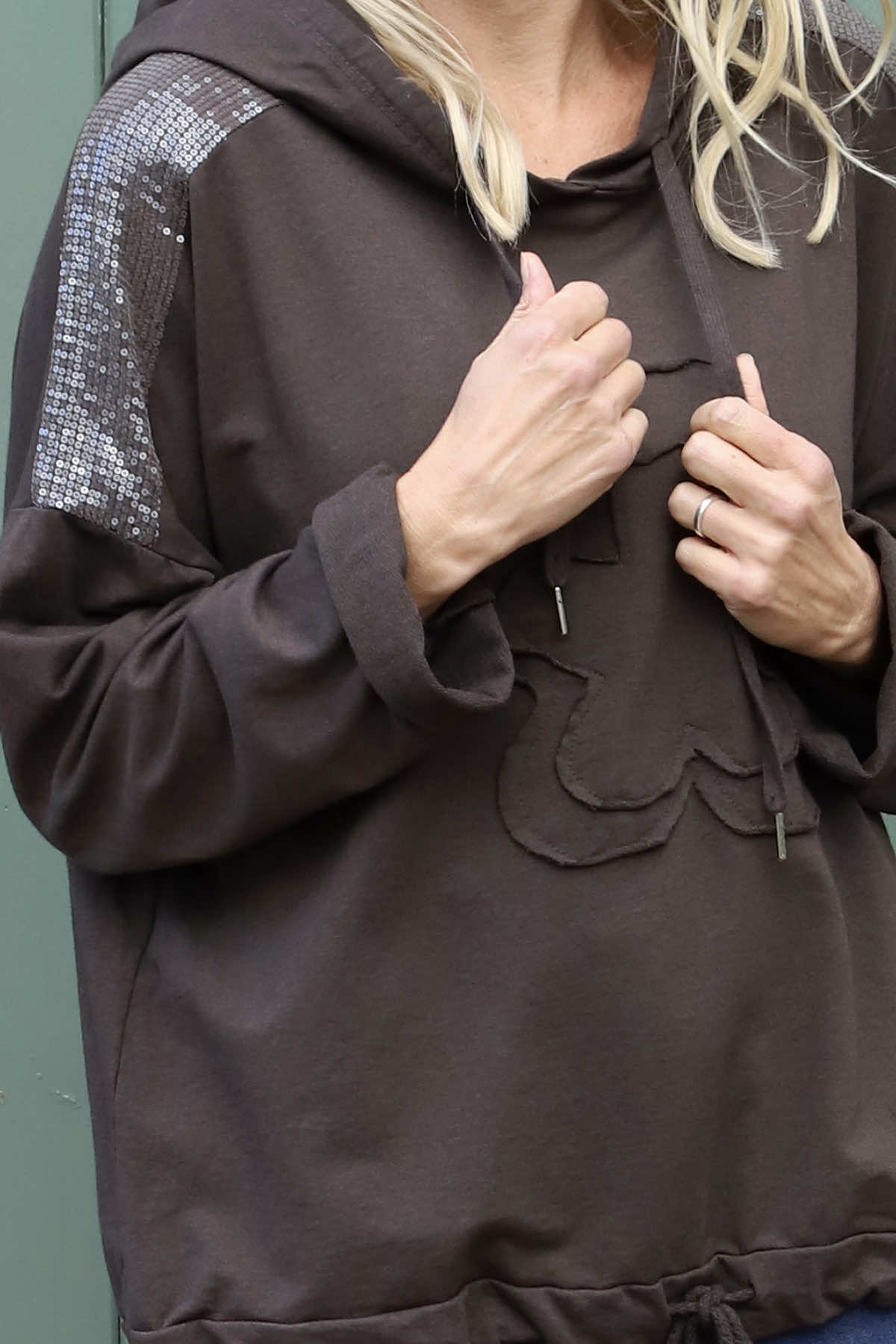 Betsy Flower Patch Hooded Cotton Top Cocoa