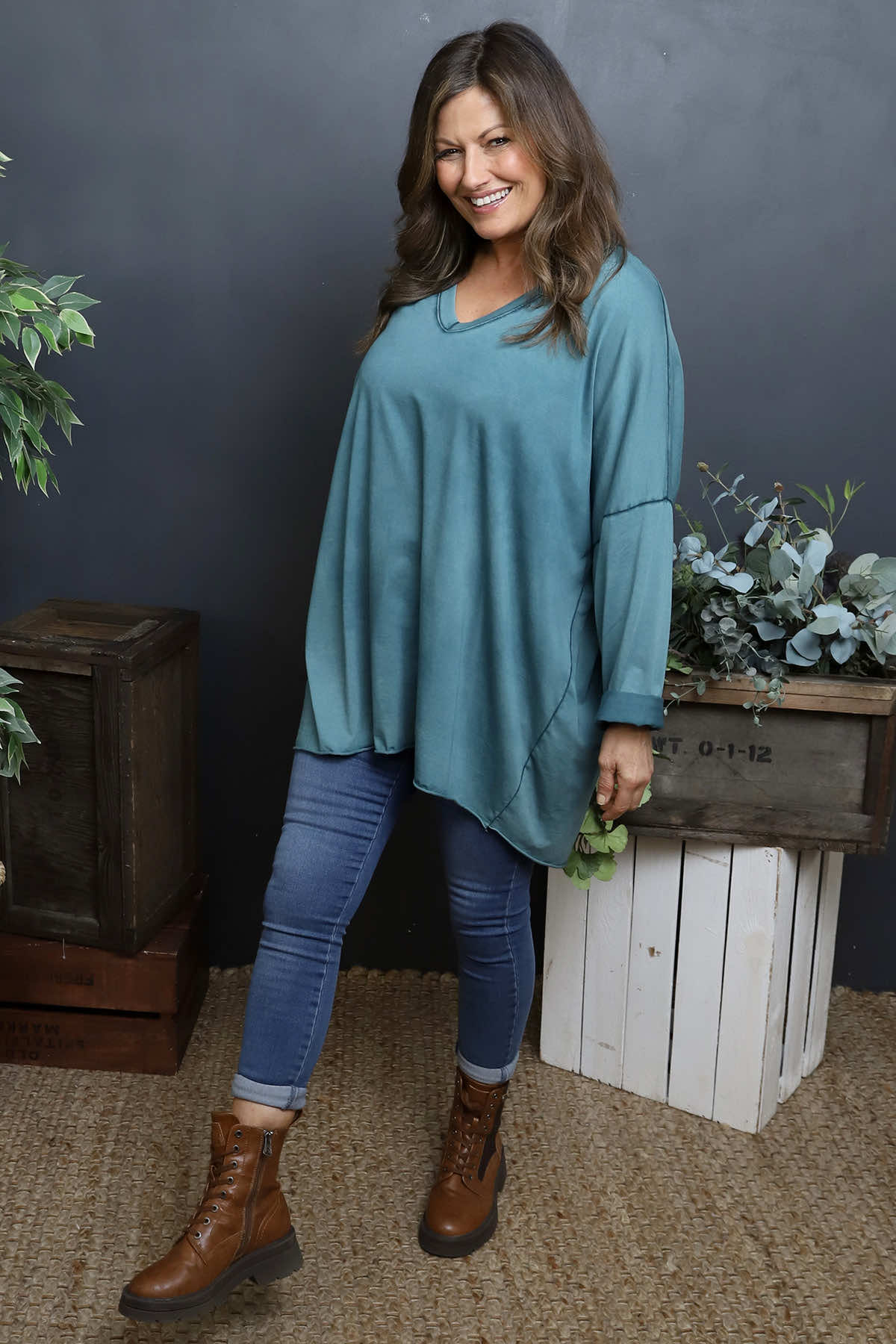 Maritza Slouch Cotton Top Teal