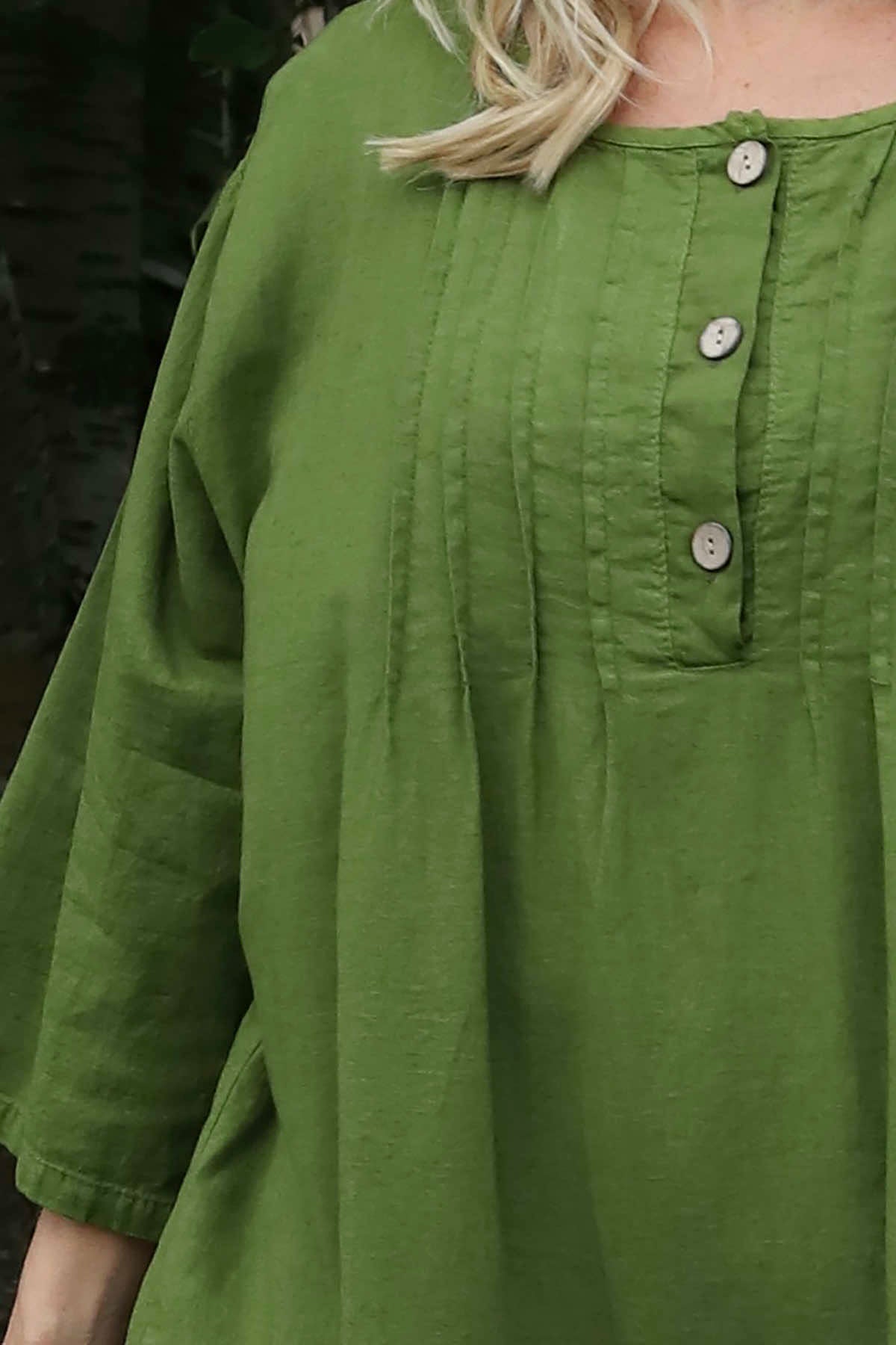 Dawsmere Button Linen Top Olive