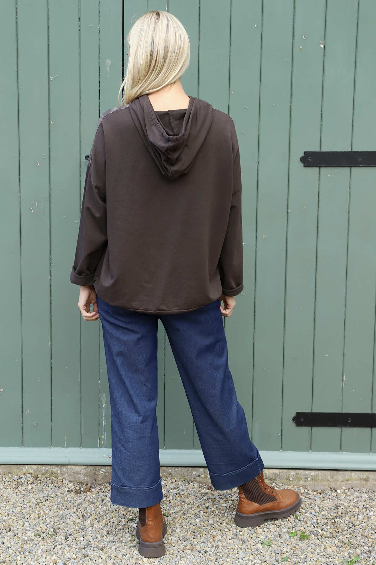 Betsy Flower Patch Hooded Cotton Top Cocoa