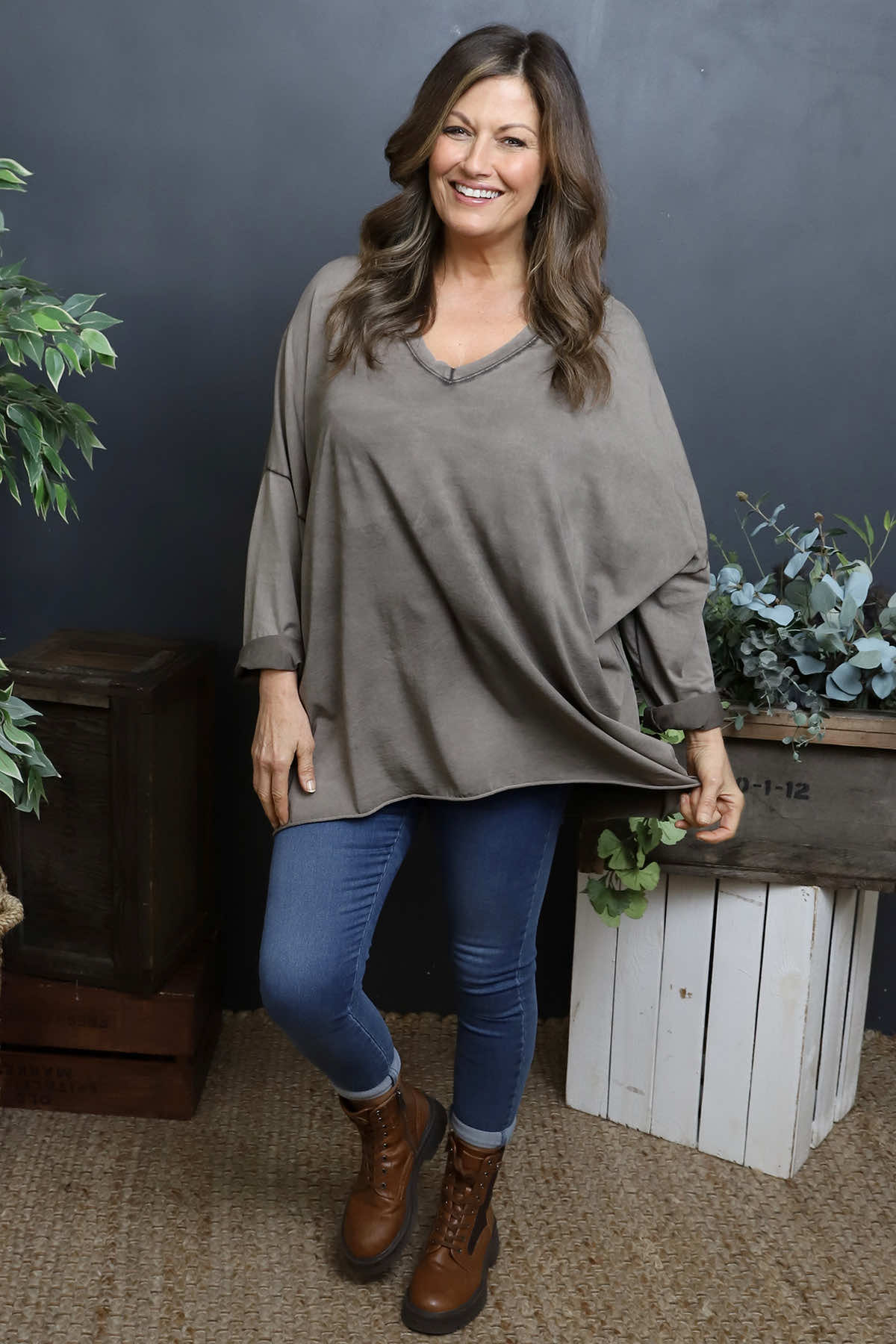 Maritza Slouch Cotton Top Dark Mocha
