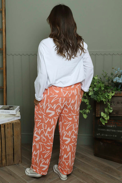 Nina Print Cotton Trousers Orange - Image 4