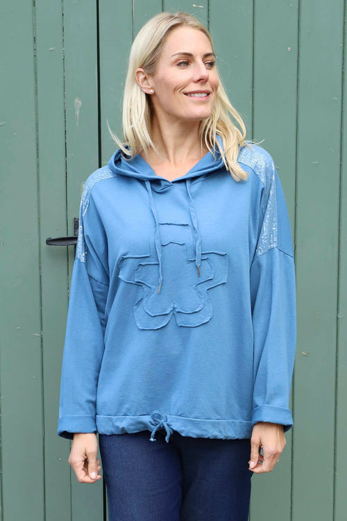 Betsy Flower Patch Hooded Cotton Top Blue