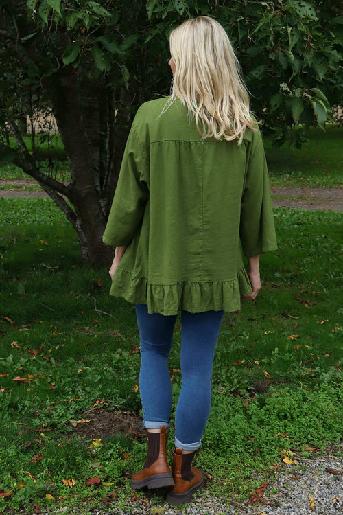 Dawsmere Button Linen Top Olive - Image 4