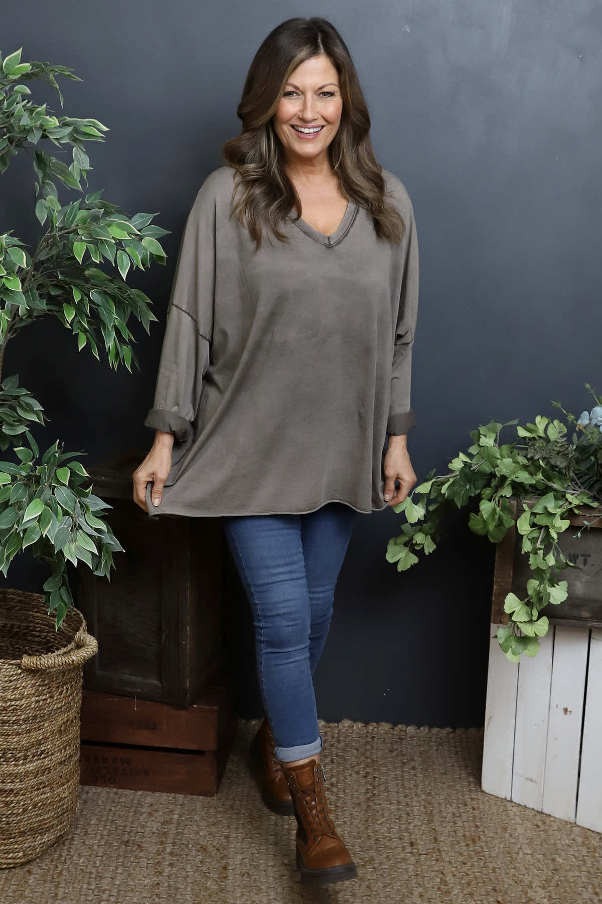 Maritza Slouch Cotton Top Dark Mocha