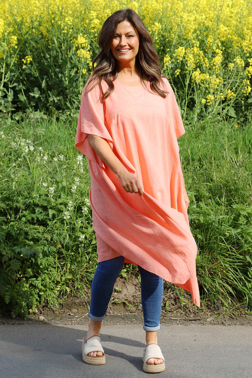 Anya Dip Side Linen Tunic Coral - Image 2