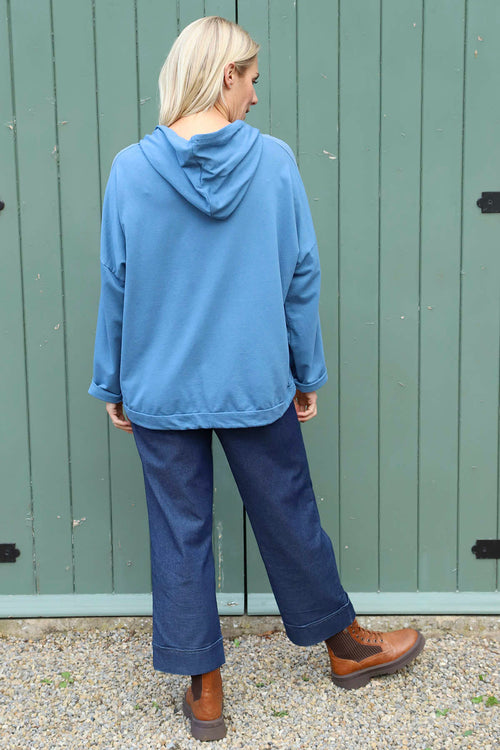 Betsy Flower Patch Hooded Cotton Top Blue - Image 4