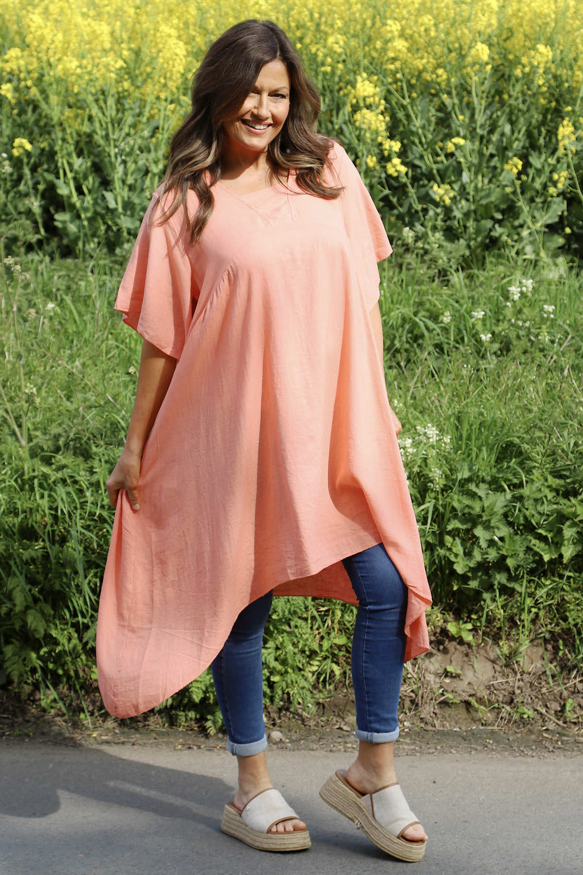 Anya Dip Side Linen Tunic Coral