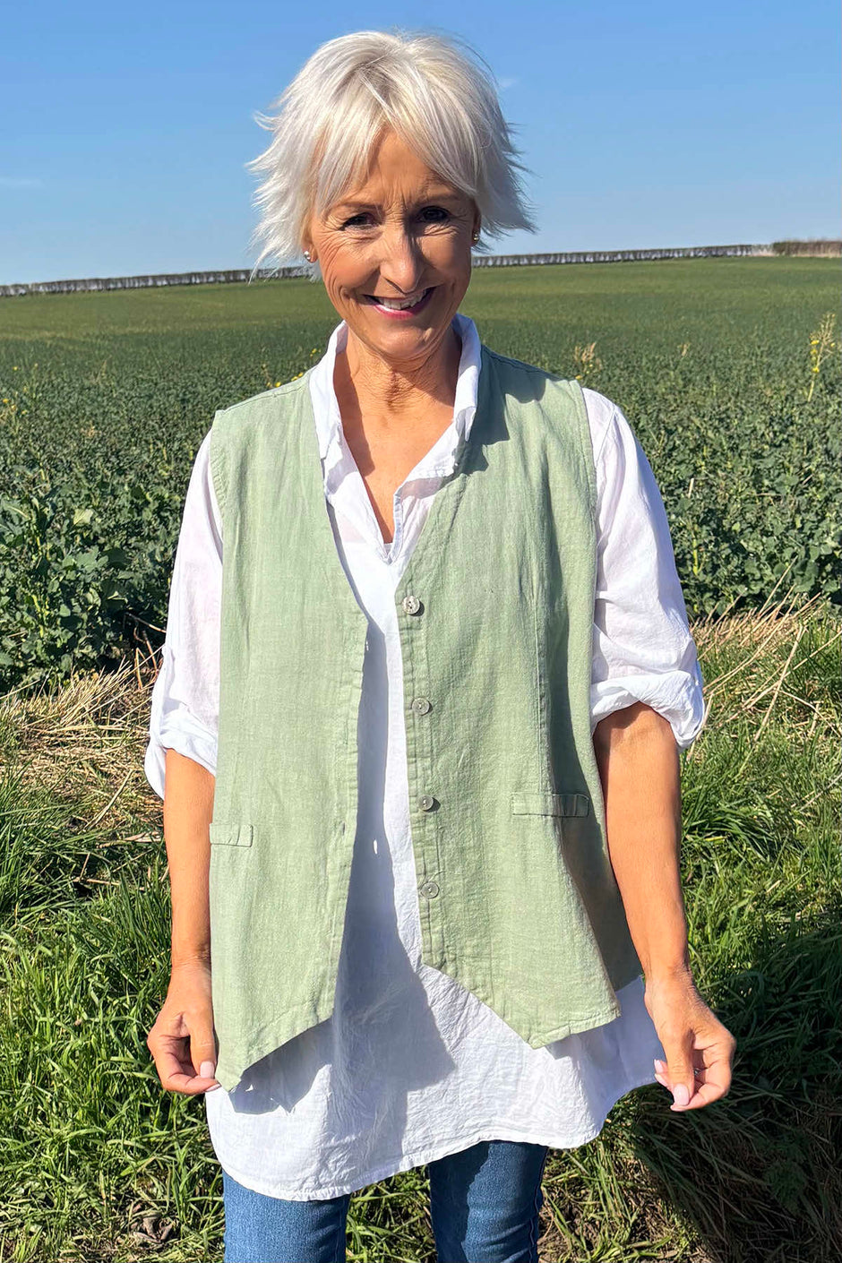Maryam Linen Waistcoat Khaki